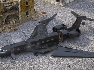 Business Jet Aircraft Wreckage Crashed Black 
