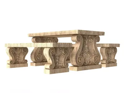 Stone Bench and Table 03 Low-poly 3D model