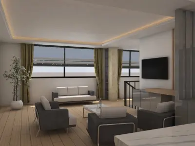 Modern interior living room kitchen TV Wall 3D model