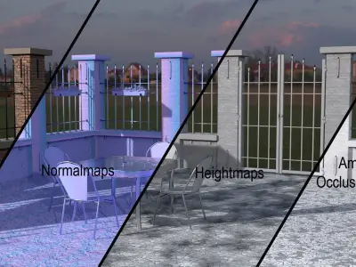 Lowpoly modular set of fenced walls and gates Low-poly 3D model
