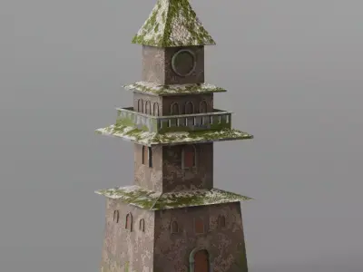 Mossy Watchtower Pagoda Low-poly 3D model