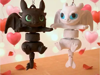 Toothless and light fury - Magentic Articulated 3D print model