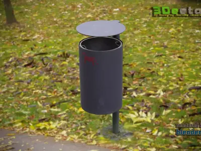3D modern low poly PBR trash bin Low-poly 3D model