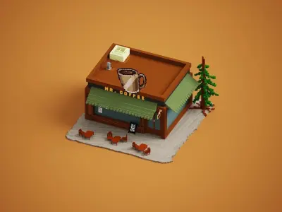 Voxel Coffee Shop  Low-poly 3D model