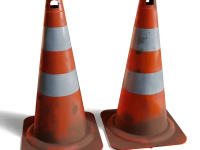 4 Worn Traffic Cones - Weathered - Optimized - Game Ready Low-poly 3D model