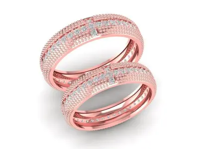 Luxury Pave Diamond Wedding Band Set for Men and Women 807 3D print model
