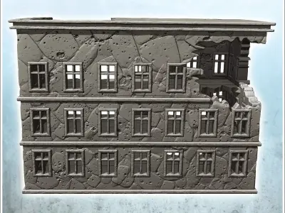 Modern ruined building with two floors and flat roof 5 - Modern  3D print model