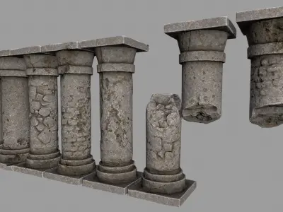 pillar set 2 pillars and columns in style of ancient roman ar... Low-poly 3D model