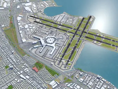 San Francisco International Airport 10km Low-poly 3D model