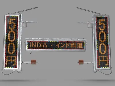 Game Ready Japanese Signs Set Neon Signs Sign Led Medium Low-poly 3D model