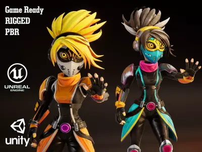Stylized Sci Fi Female Adv 2 Hero Game Ready Character Low-poly 3D model