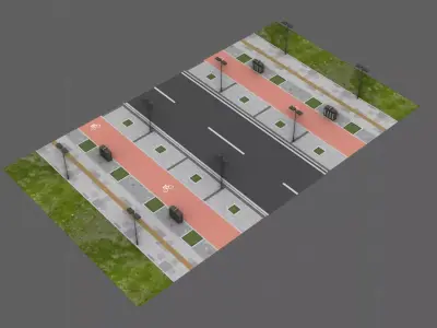 Asian urban road unit Low-poly 3D model