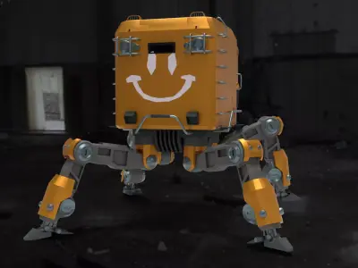 CubeMechine robot with smiley face Low-poly 3D model