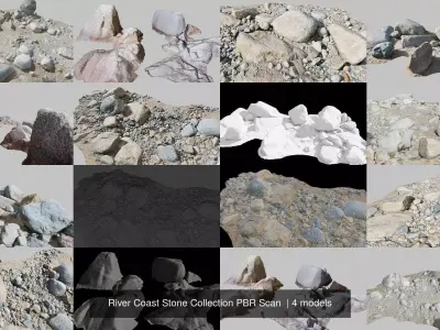 River Coast Stone Collection PBR Scan  3D Model Pack
