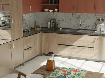 Modern Kitchen Render - Light Wood and Neutral Tones Free 3D model