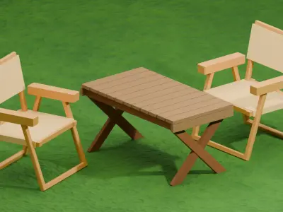 Industrial Beech Wood Folding Outdoor Set 3D model