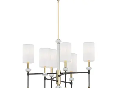 Tivoli 6 chandelier with brass and shades 3D model