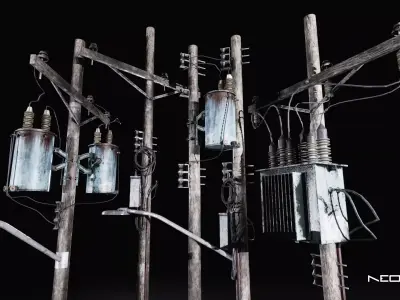 Utility Poles Pack Low-poly 3D model