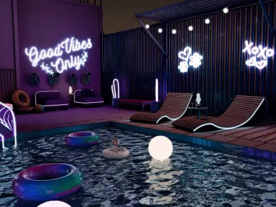 Night Pool Party Blender Scene 3D model
