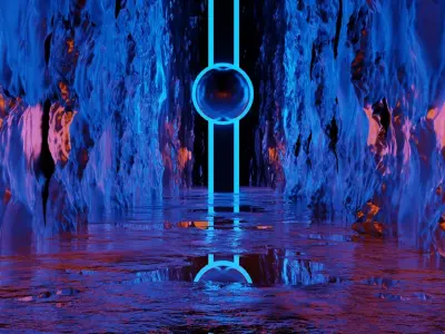 colorful sci-fi tunnel scene landscape model Low-poly 3D model