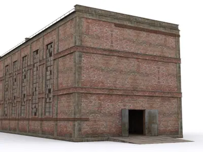 Hangar brick building Low-poly 3D model