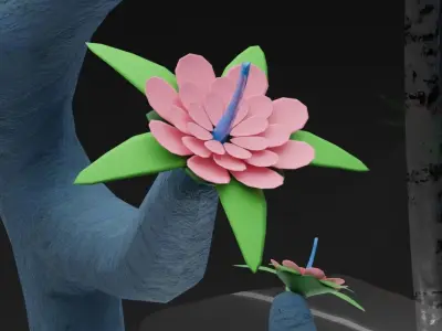 Sci-Fi alien plant with lab container equipment K Low-poly 3D model