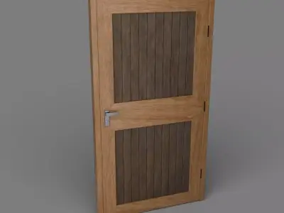 Wooden Door with frame hinges and lock Free low-poly 3D model