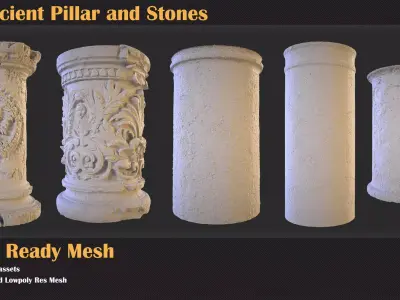 43 Ancient Pillar and Stones   Low-poly 3D model