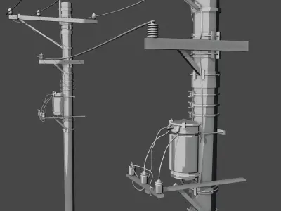 realestic street wire pole  Low-poly 3D model