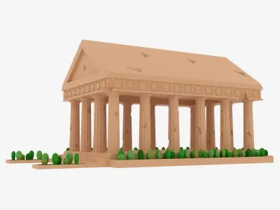 Cartoon Greek Temple Parthenon Low-poly 3D model