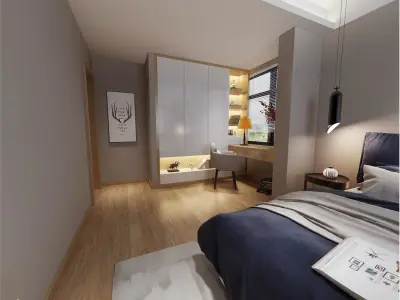 Simple and cozy bedroom Vray 3D modelA07 3D model