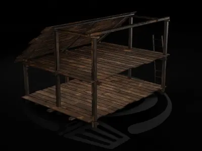 AAA Wooden Enterable Medieval Primal Thatched Cottage Hut 03 R Low-poly 3D model