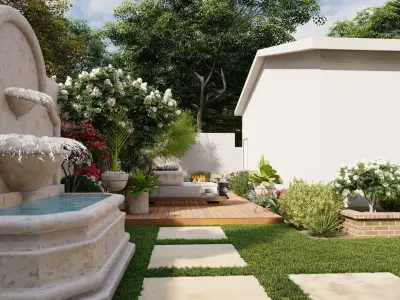 3D Exterior Scene 3D model design garden and landscape 3D 3D model shop