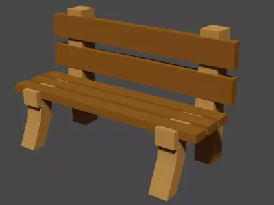 Bench wooden Low-poly 3D model