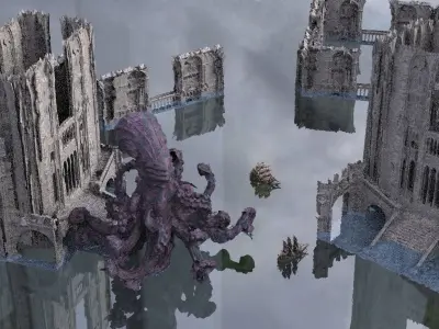 Cthulhu Cult halls 10 models Kit bash With Giant Octopus 3D model