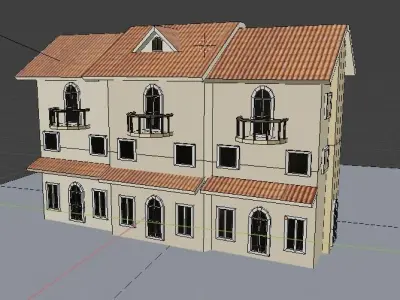 Townhouse house Low-poly 3D model