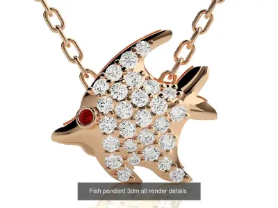 10 Diamond Fish  Charm Pendant Necklace  3D Model Pack