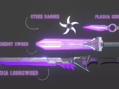 Sci-Fi Melee Weapons Pack  Game Ready Set Low-poly 3D model