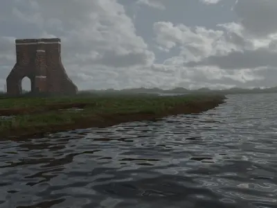 Realistic grassland landscape scene 3D model
