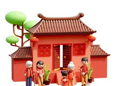 Elements of happy reunion in the Chinese New Year 3D model