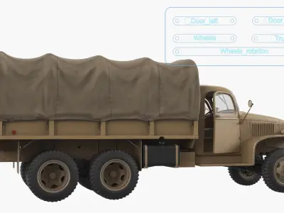 Retro Utility Army Vehicle with Canvas Cover Sand Rigged 