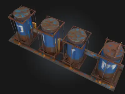Rusty Blue Tanks  Industrial Decay with Character 3D model