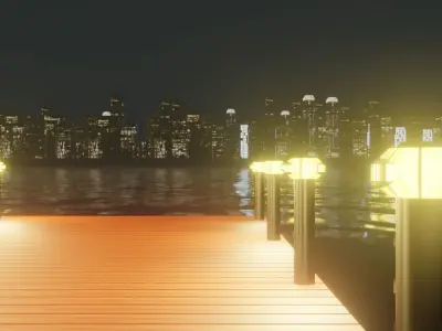 Low Poly City with river Low-poly 3D model