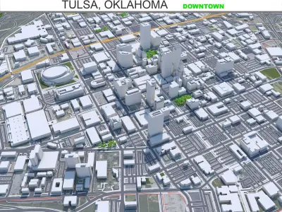 Tulsa Downtown Oklahoma USA Low-poly 3D model