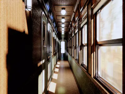 train long hallway with wooden windows 3D model