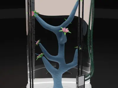 Sci-Fi alien plant with lab container equipment K Low-poly 3D model