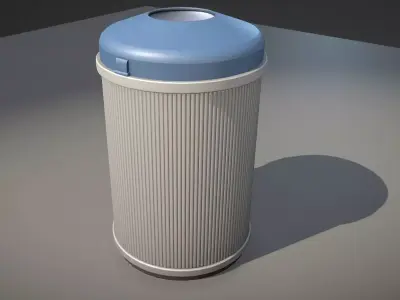 Blue and white plastic city trash can - Low-Poly Version Low-poly 3D model