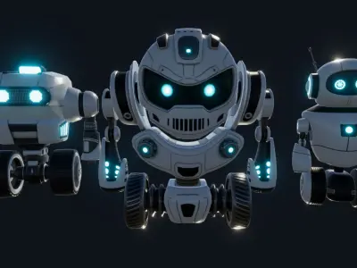 Sci Fi Droid Robot Set Low-poly 3D model