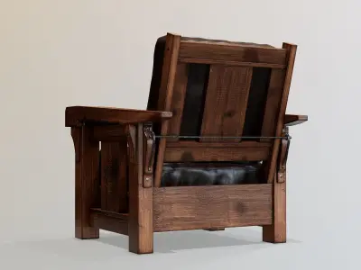 Rustic Wooden Armchair - PBR Low-poly 3D model