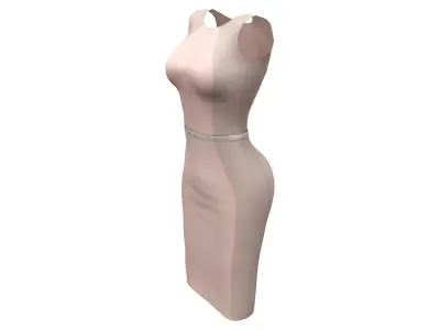 Beige Skin Color Knee Length Pencil Skirt Dress Low-poly 3D model